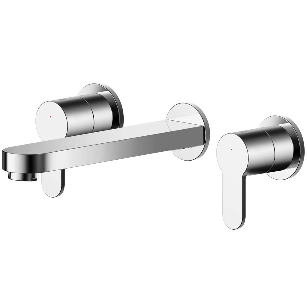 Nuie Arvan Chrome Twin Lever Wall Mounted 3 Hole Basin Mixer Tap - ARV317