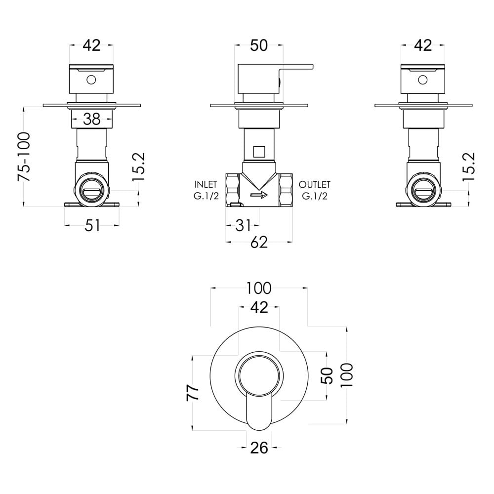 Nuie Binsey Chrome Concealed Stop Tap Showers Valve - BINST10