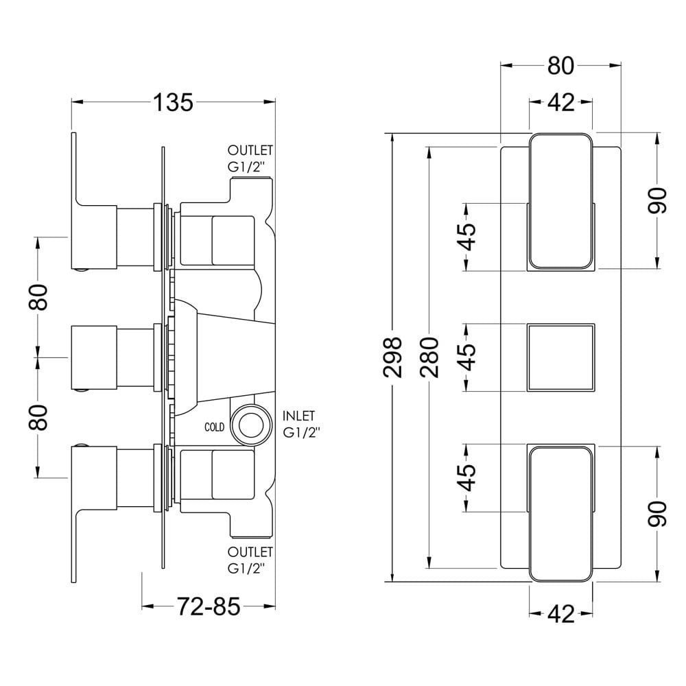 Nuie Windon Chrome Triple Thermostatic Shower Valve - WINTR02