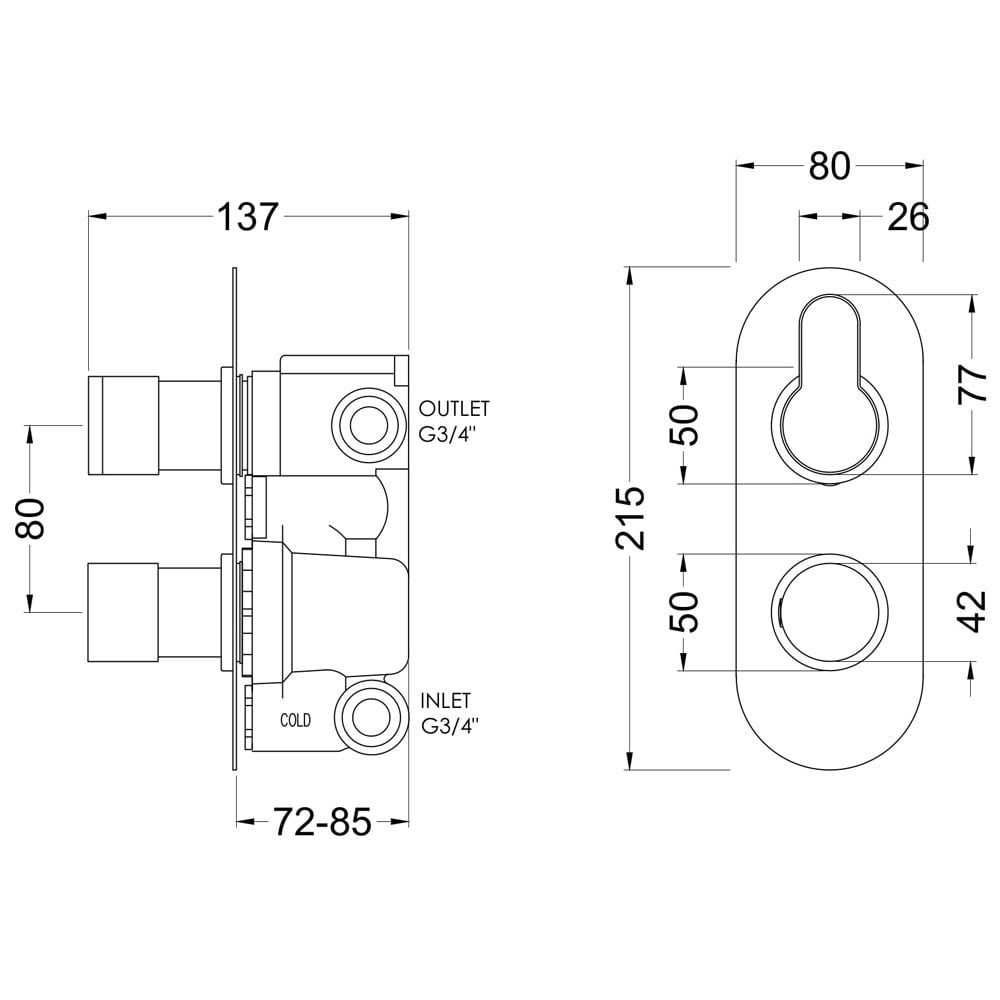 Nuie Arvan Chrome Twin Thermostatic Shower Valve With Diverter - ARVTW02