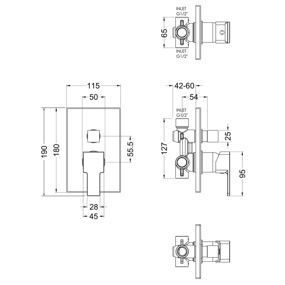 Nuie Sanford Chrome Concealed Manual Shower Valve With Diverter - SANMV12