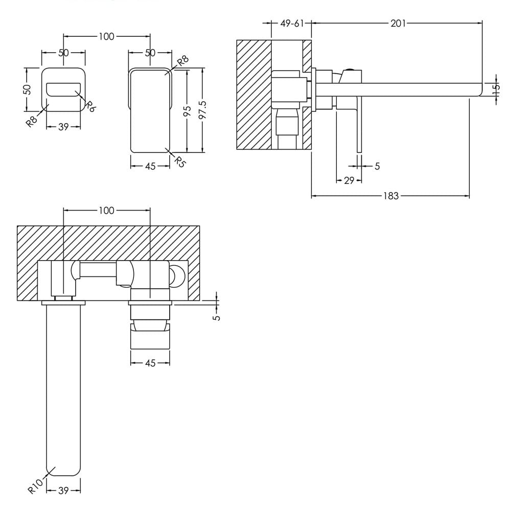 Nuie Windon Chrome Wall Mounted 2 Hole Basin Mixer Tap - WIN381
