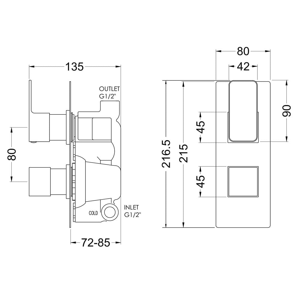 Nuie Windon Chrome Twin Thermostatic Shower Valve - WINTW01