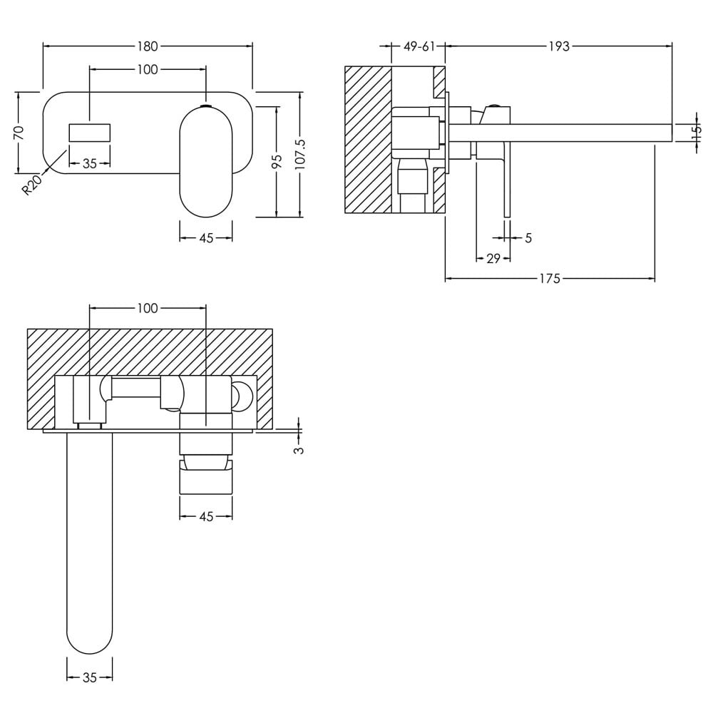Nuie Binsey Chrome Wall Mounted 2 Hole Basin Mixer Tap with Plate - BIN328