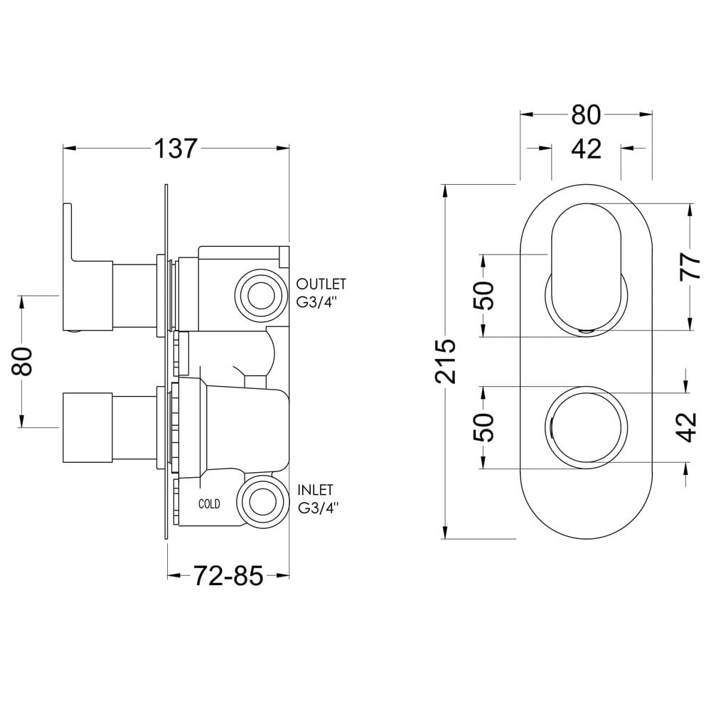 Nuie Binsey Chrome Twin Thermostatic Shower Valve with Diverter - BINTW02