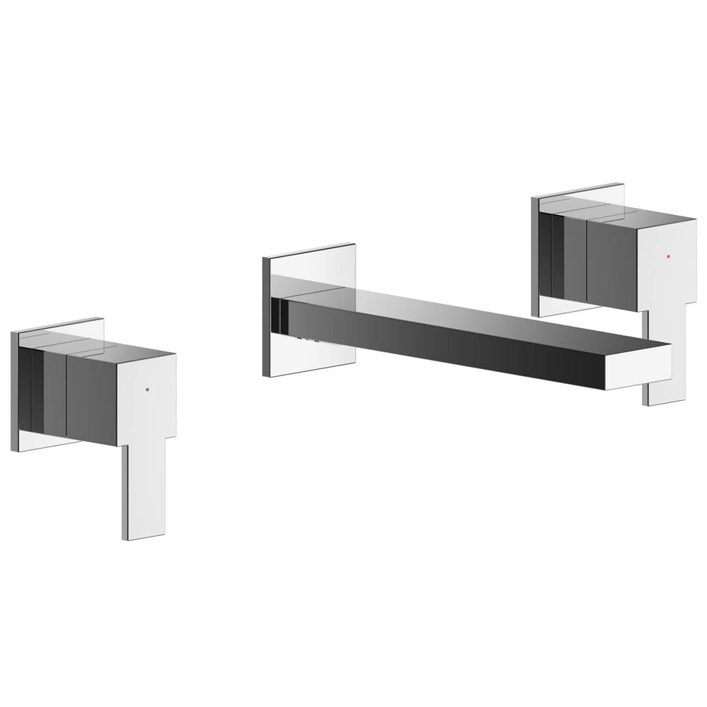 Nuie Sanford Chrome Twin Lever Wall Mounted 3 Hole Basin Mixer Tap - SAN317