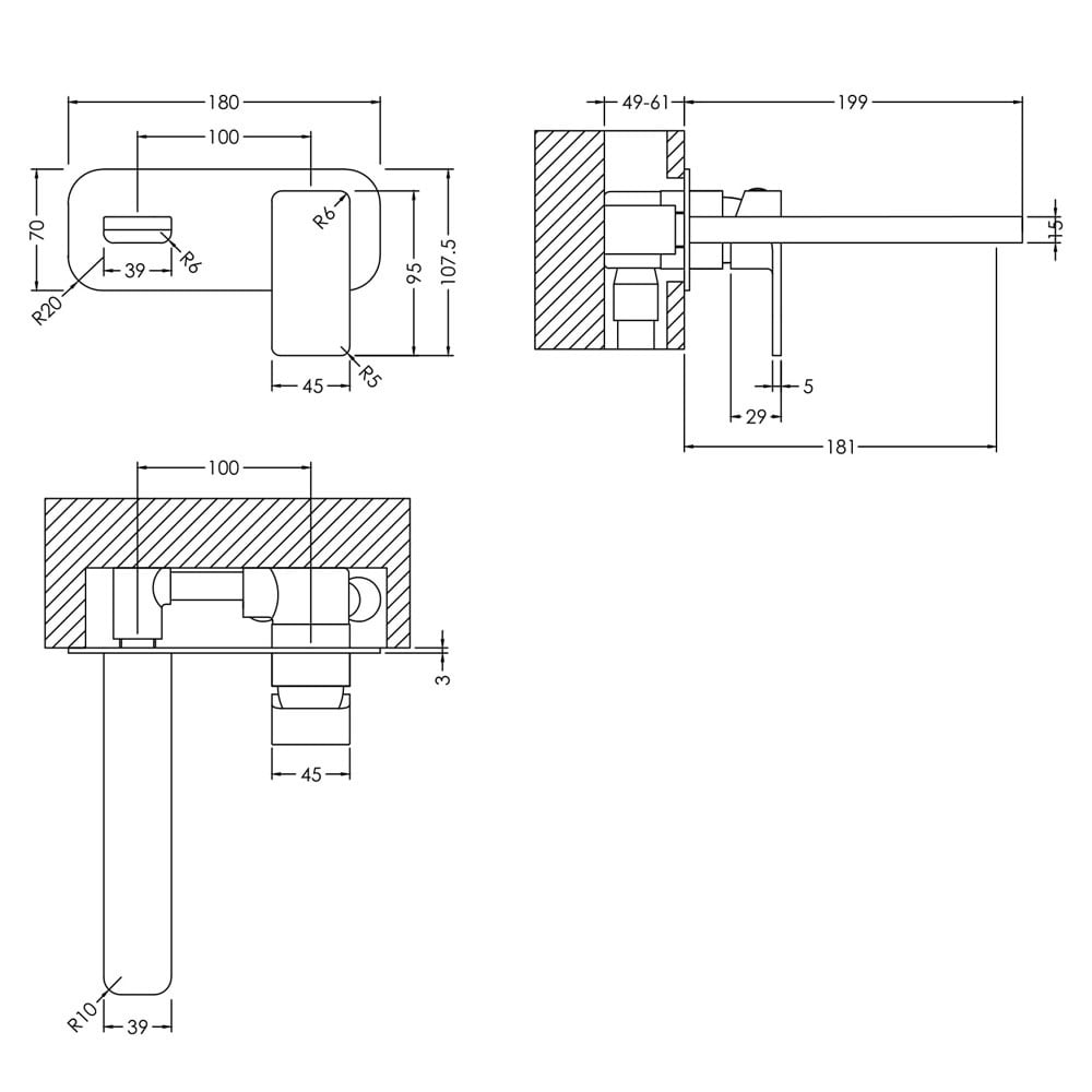 Nuie Windon Chrome Wall Mounted 2 Hole Basin Mixer Tap With Plate - WIN328