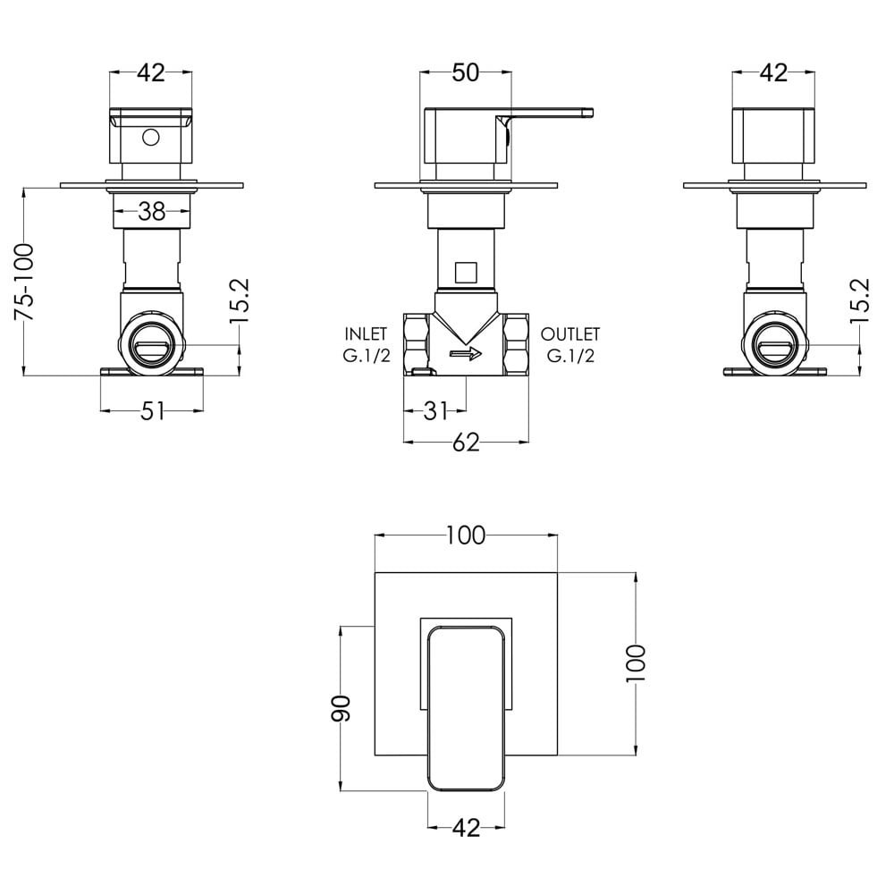 Nuie Windon Chrome Concealed Stop Tap Shower Valve - WINST10