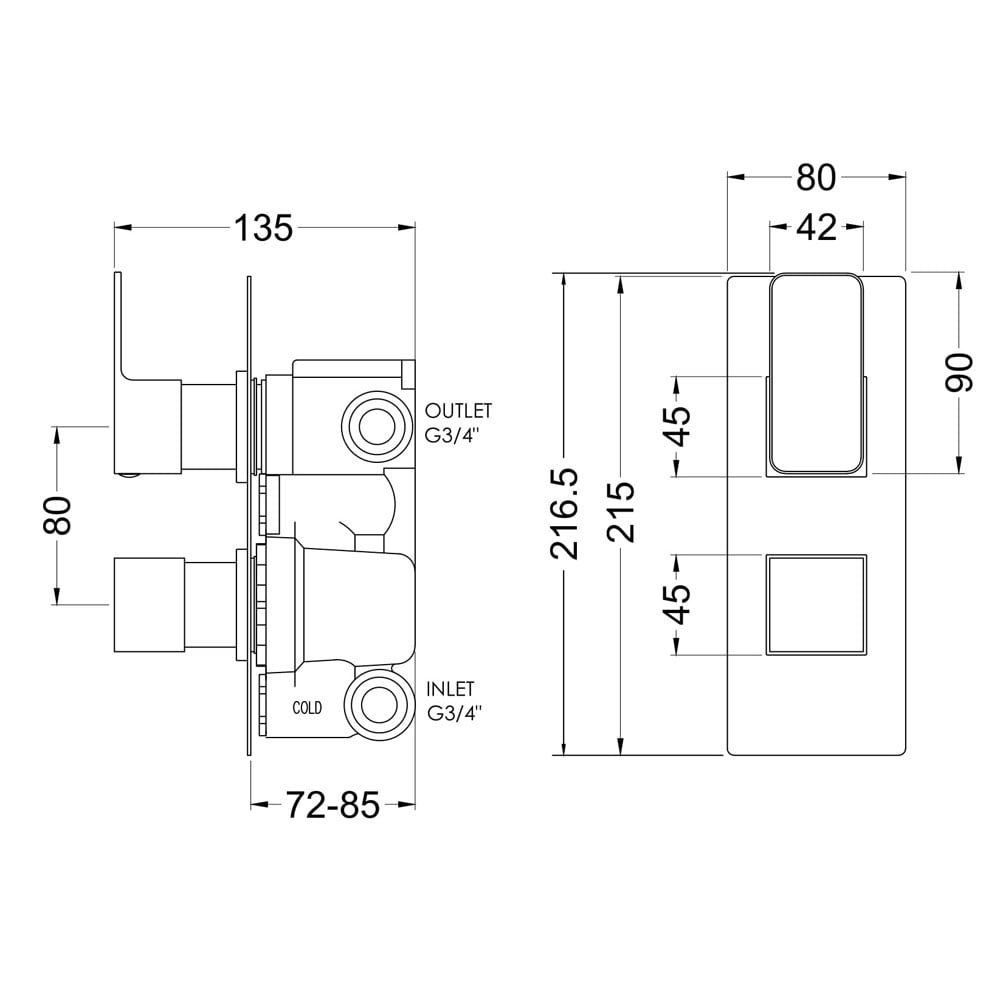 Nuie Windon Chrome Twin Thermostatic Shower Valve With Diverter - WINTW02