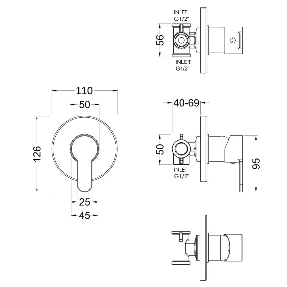 Nuie Arvan Chrome Concealed Manual Shower Valve - ARVMV10