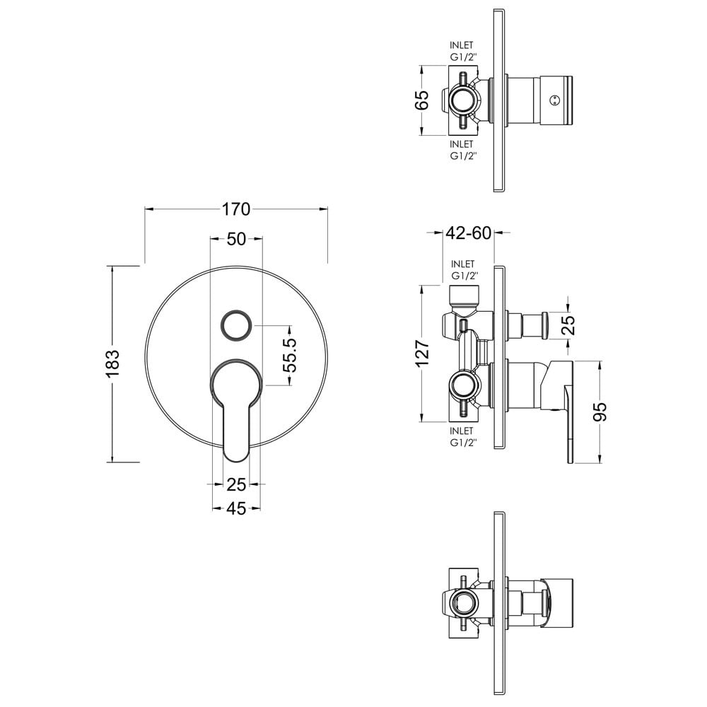 Nuie Arvan Chrome Concealed Manual Shower Valve with Diverter - ARVMV12