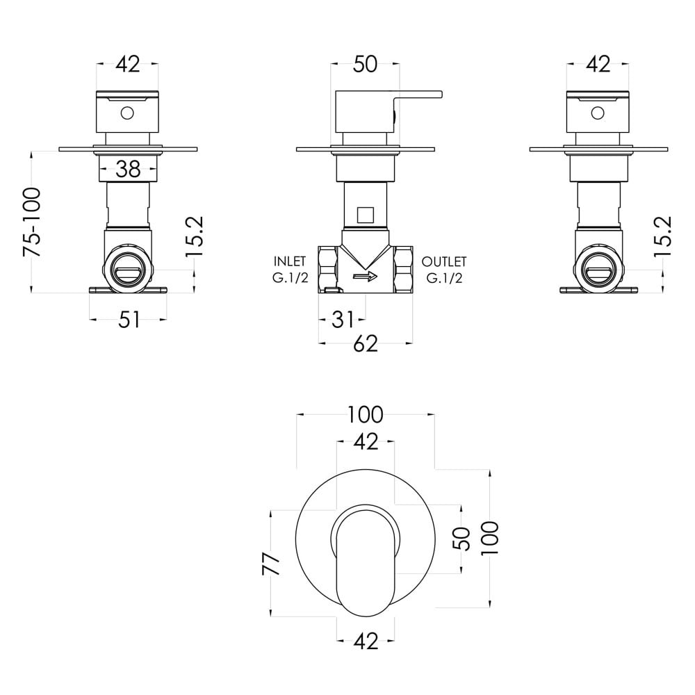 Nuie Arvan Chrome Concealed Diverter 2/3/4 Way Shower Valve - ARVWD14