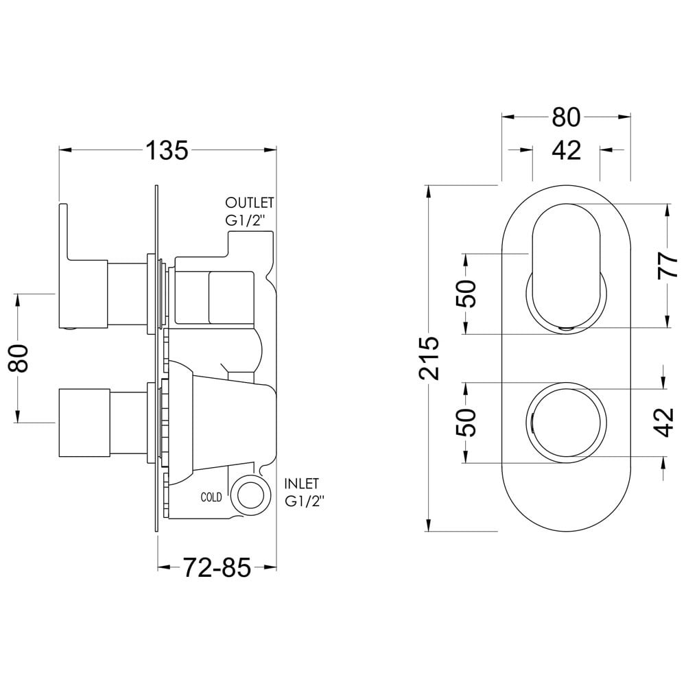 Nuie Binsey Chrome Twin Thermostatic Shower Valve - BINTW01
