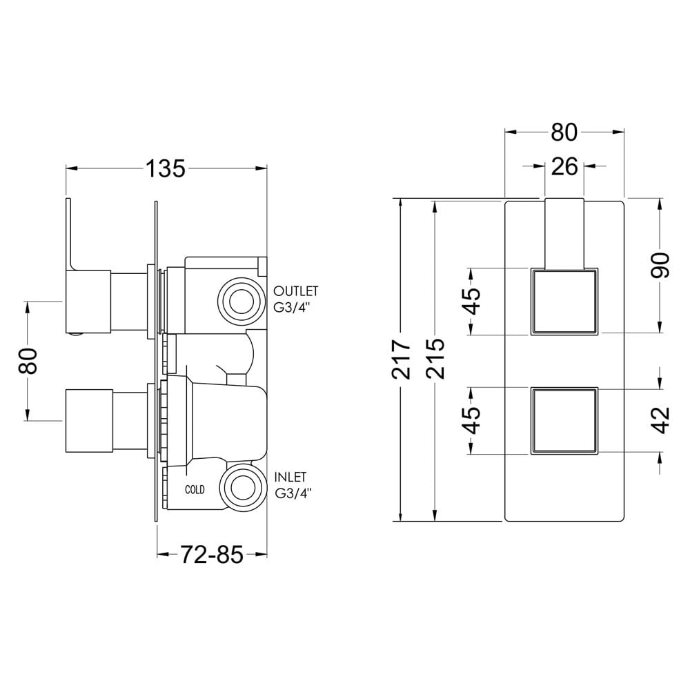 Nuie Sanford Chrome Twin Thermostatic Showers Valve With Diverter - SANTW02