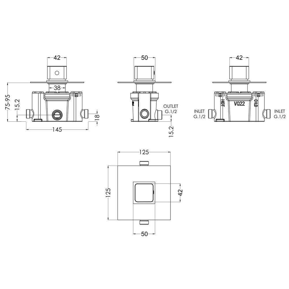 Nuie Windon Chrome Thermostatic Temperature Control Shower Valve - WINTC11