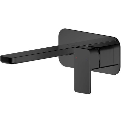 Nuie Windon Matt Black Wall Mounted 2 Hole Basin Mixer Tap with Plate - WIN428