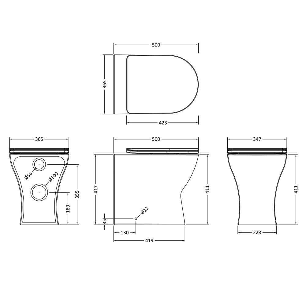 Nuie Freya White Back to Wall Toilet Pan & Soft Close Seat - NCG306