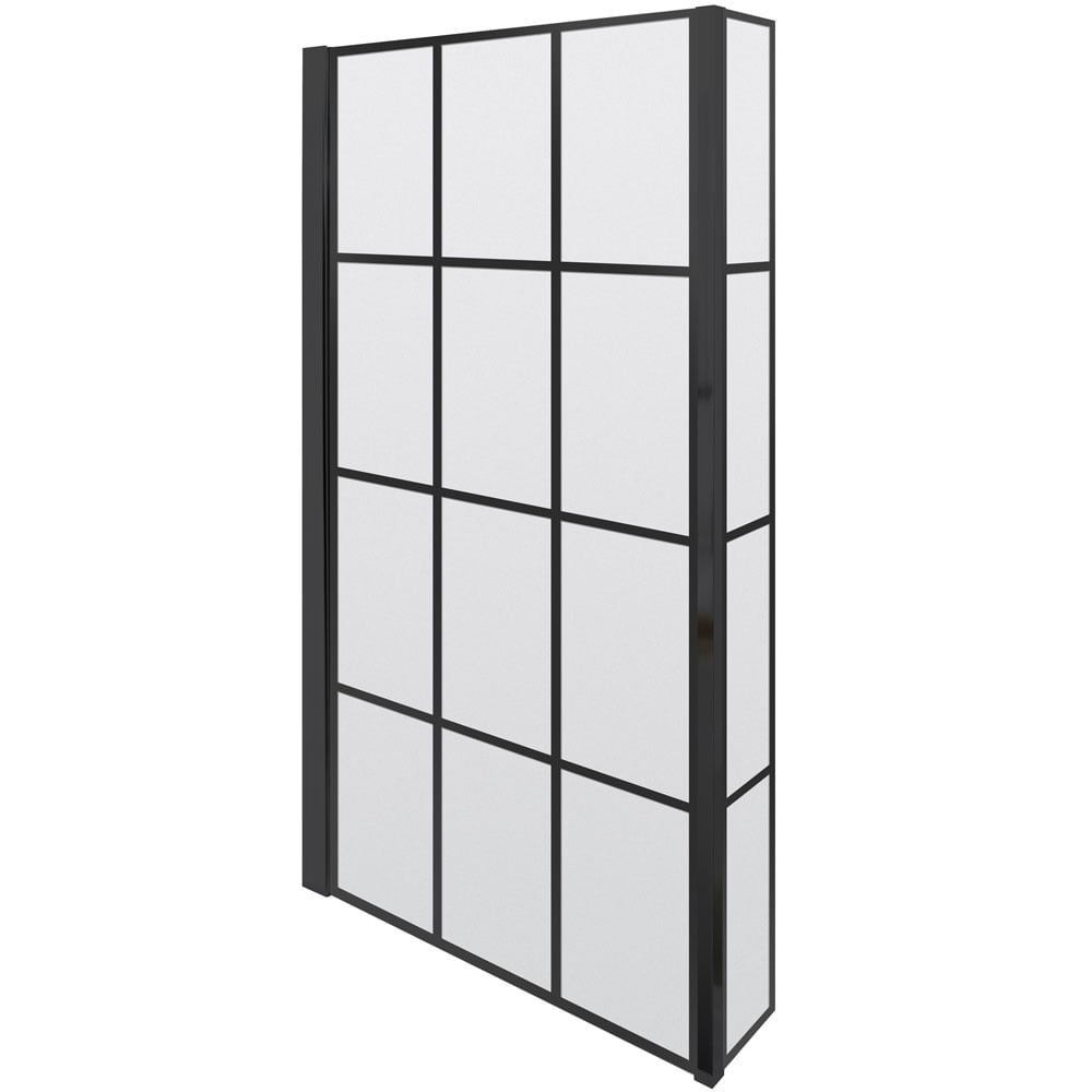 Nuie Pacific Matt Black Square Framed Bath Screen With Fixed Return - NSBS7BF
