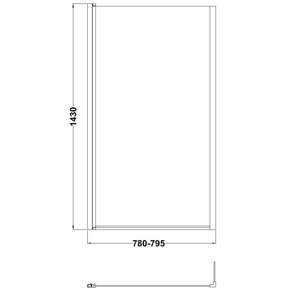 Nuie Pacific Matt Black Square Bath Screen With Fixed Return - NSBS7BP