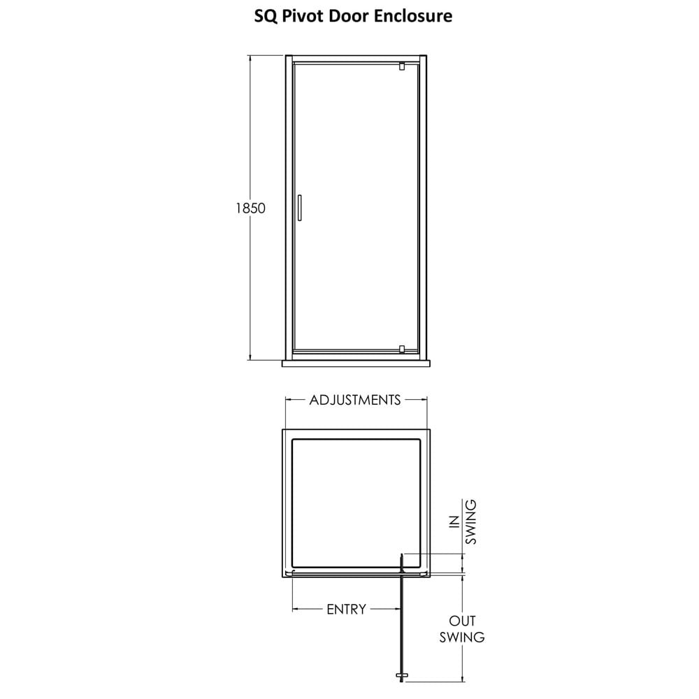Nuie Pacific Matt Black Profile Pivot Shower Door 800mm - SQPD80BP