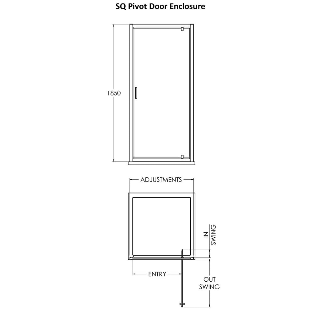 Nuie Pacific Matt Black Profile Pivot Shower Door 900mm - SQPD90BP
