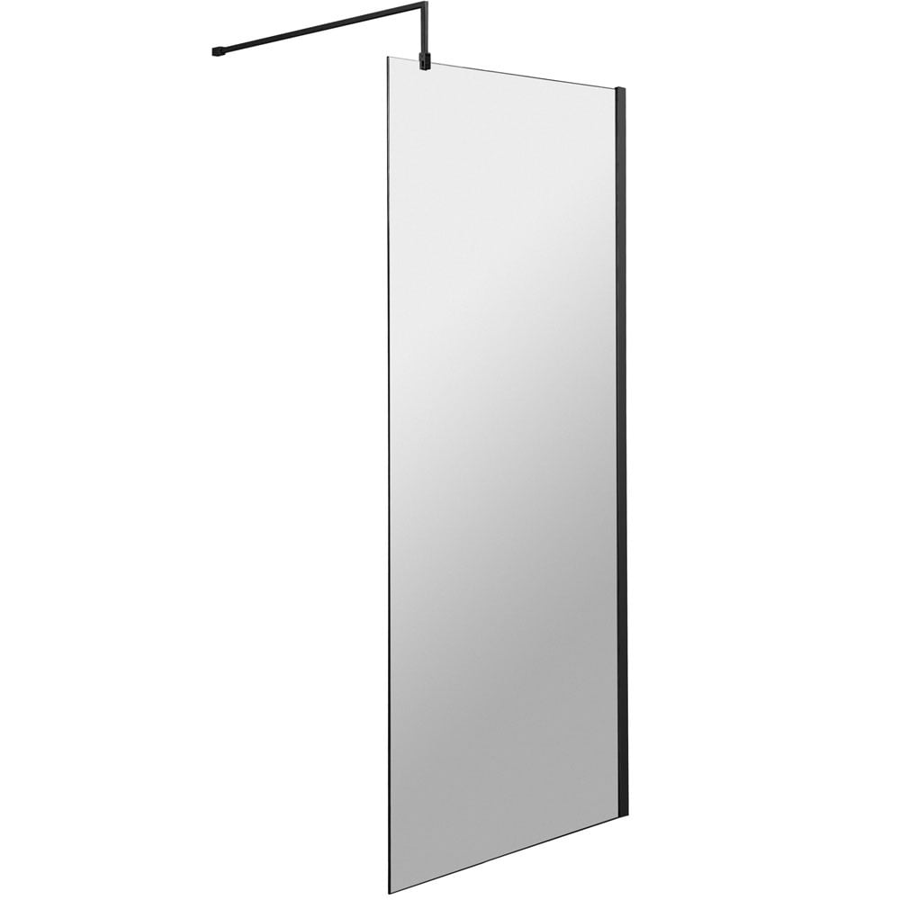 Nuie Matt Black Wetroom Shower Screen With Support Bar