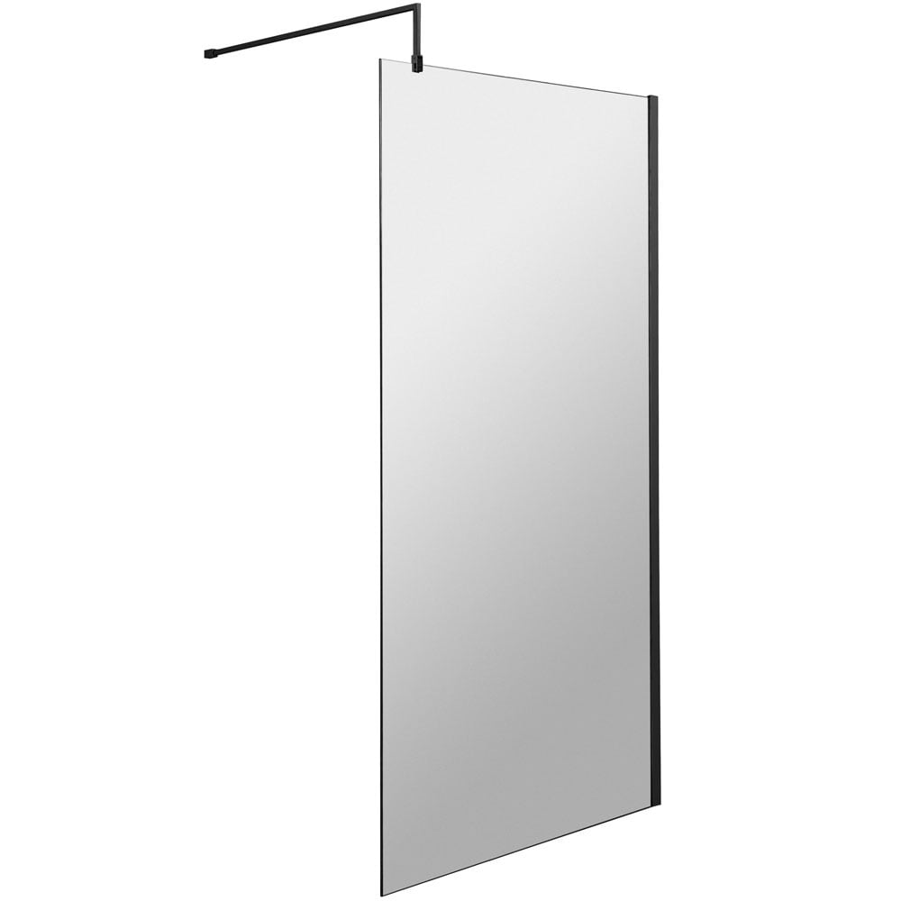 Nuie Matt Black Wetroom Shower Screen With Support Bar