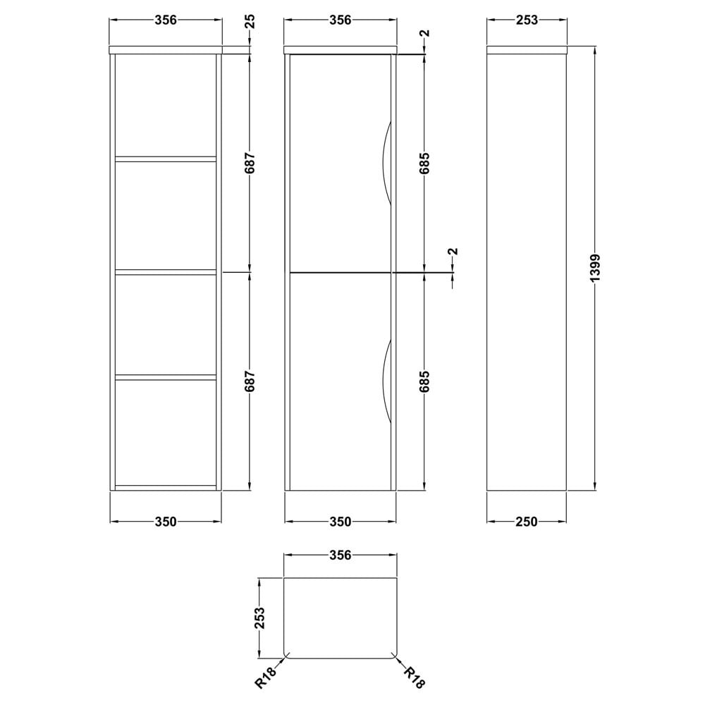 Nuie Parade Gloss Grey 256mm Wall Hung Double Door Tall Unit - PMP963