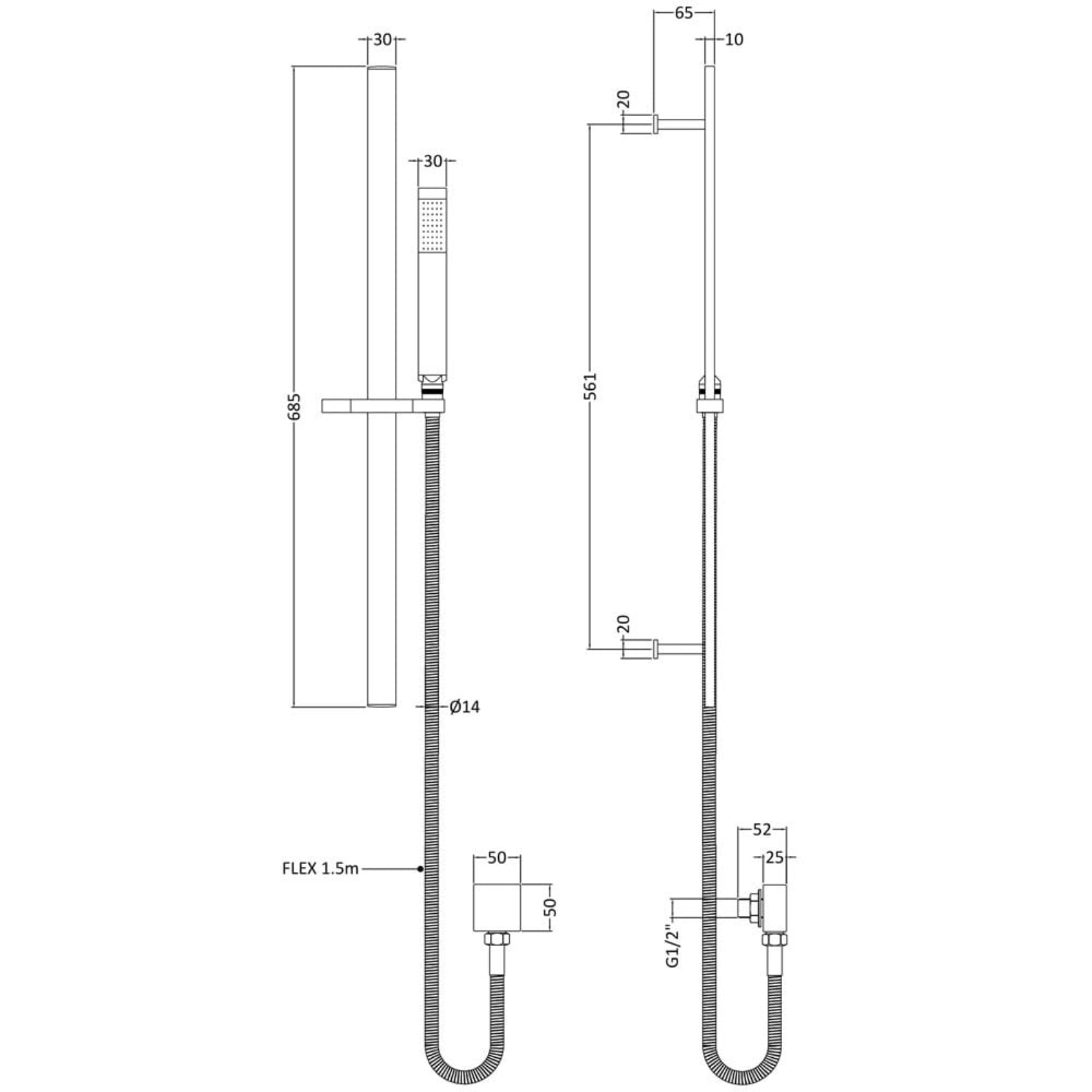 Hudson Reed Sheer Rectangular Slide Rail Kit - A3167