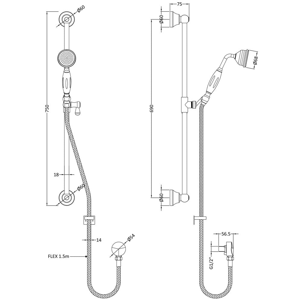 Hudson Reed Topaz Thermostatic Shower Valve, 300mm Fixed Head, Slider & Body Jets