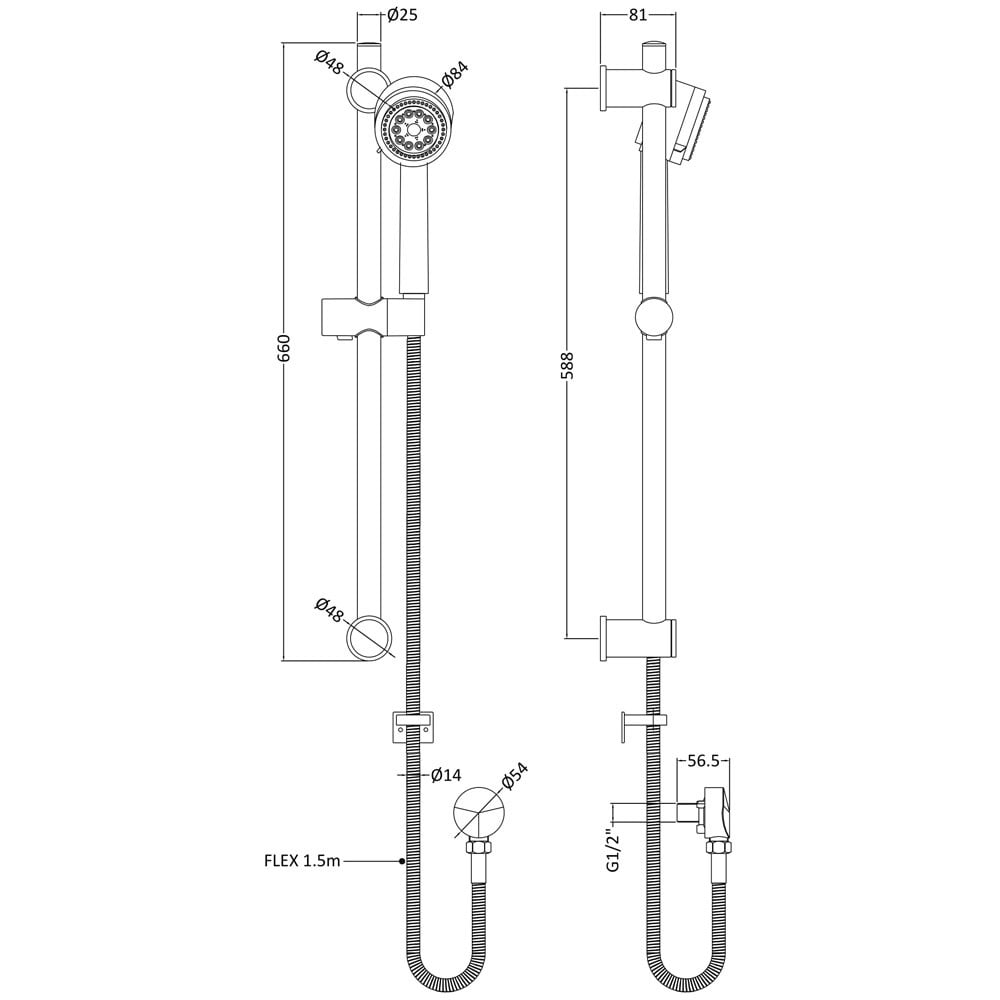 Nuie Quest Thermostatic Shower Mixer Valve, 200mm LED Head, Arm & Riser Kit