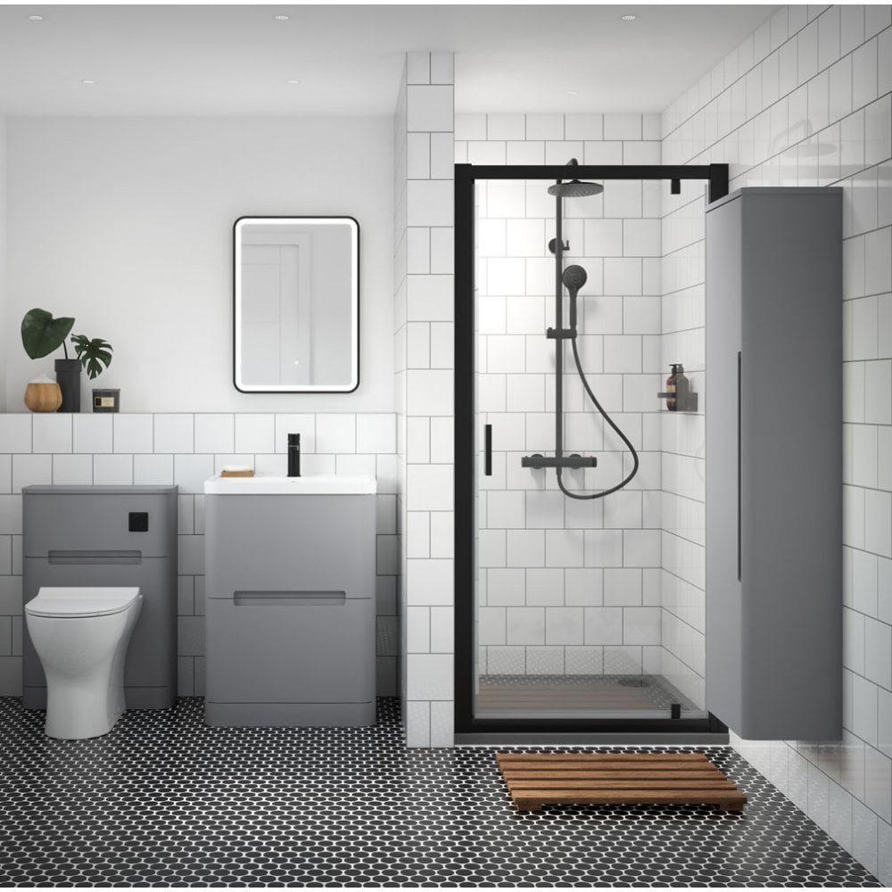 Nuie Pacific Matt Black Profile Pivot Shower Door 900mm - SQPD90BP