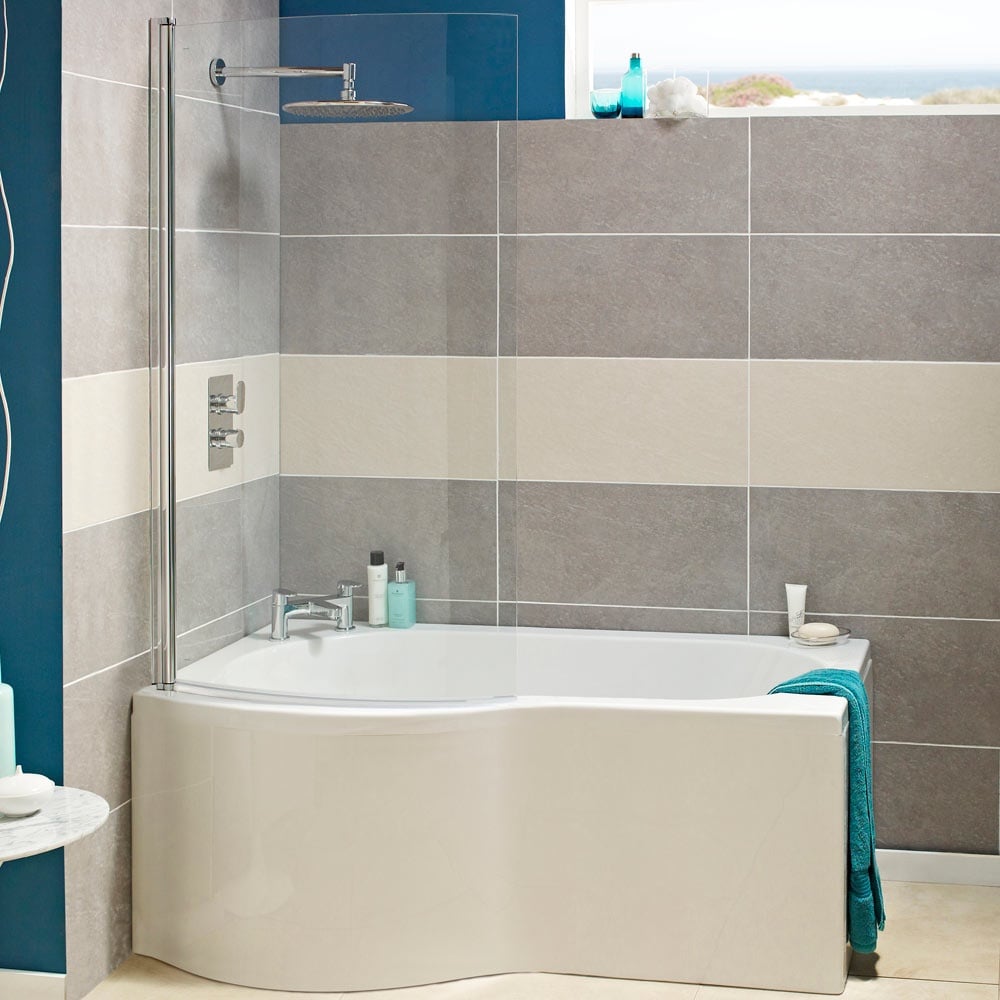 Nuie White Acrylic P-Shaped Shower Bath Front Panel 1700mm - WBP200