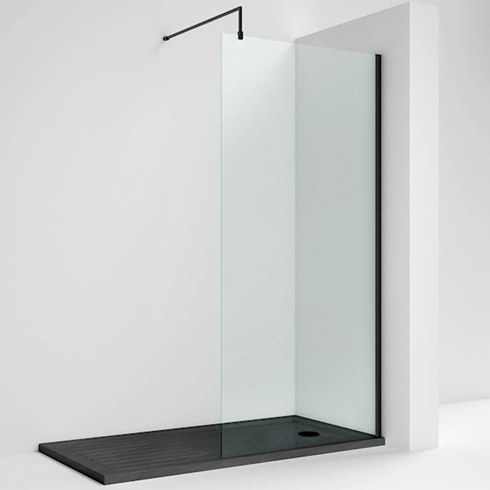 Nuie Matt Black Wetroom Shower Screen With Support Bar