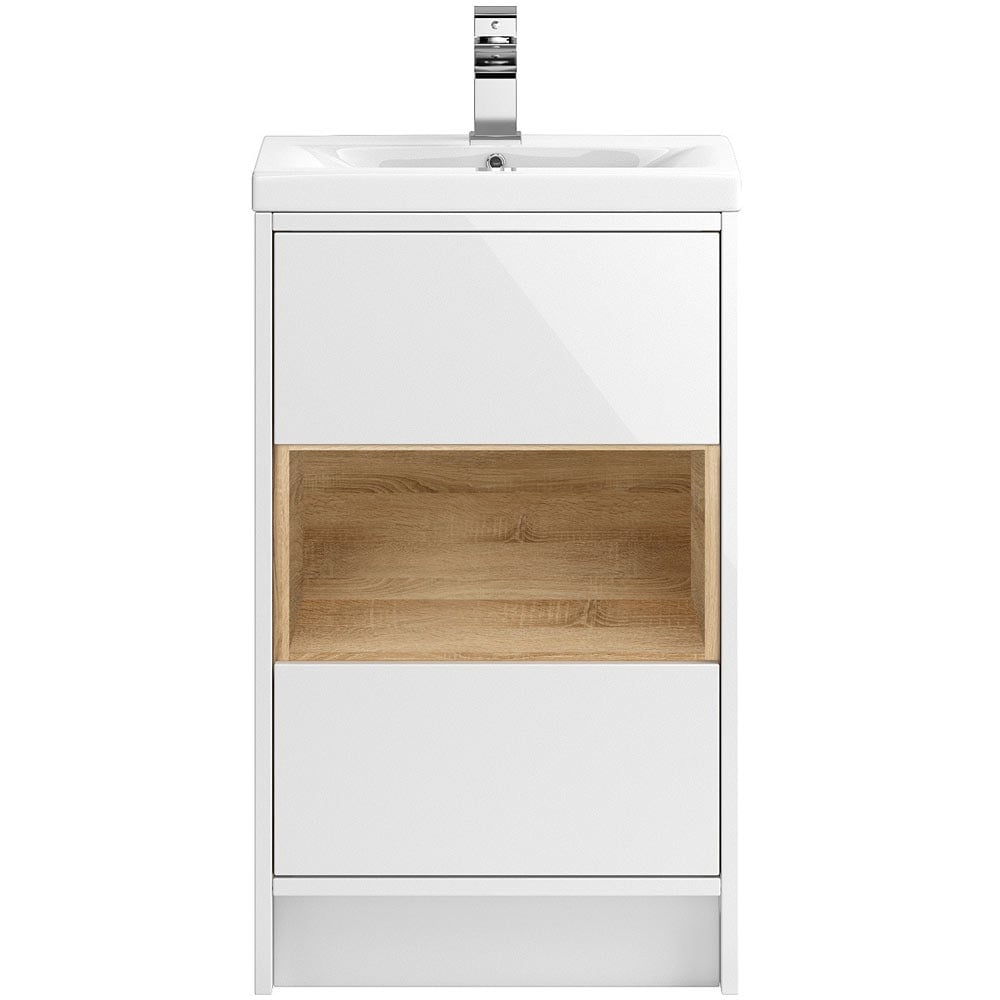 Hudson Reed Coast White Gloss 500mm Floor Standing Cabinet & Basin 1 - CST974E