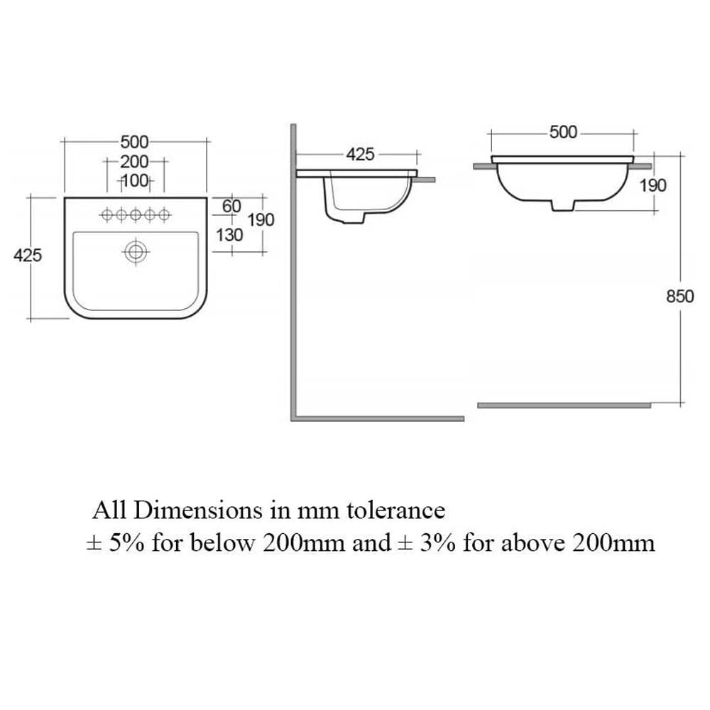 RAK Series 600 500x425 1th Alpine White Drop-In Wash Basin - S600VB1