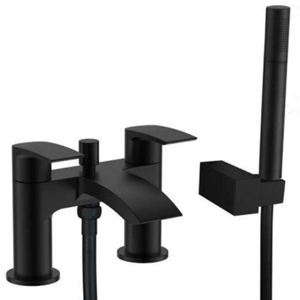 RAK Curve Black Deck Mounted Dual Lever Bath Filler Tap & Handset - RAKCRV3005B