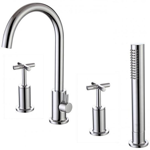 RAK Ella Chrome Deck Mounted 4-Hole Bath Shower Mixer Tap & Handset - RAKELL3013
