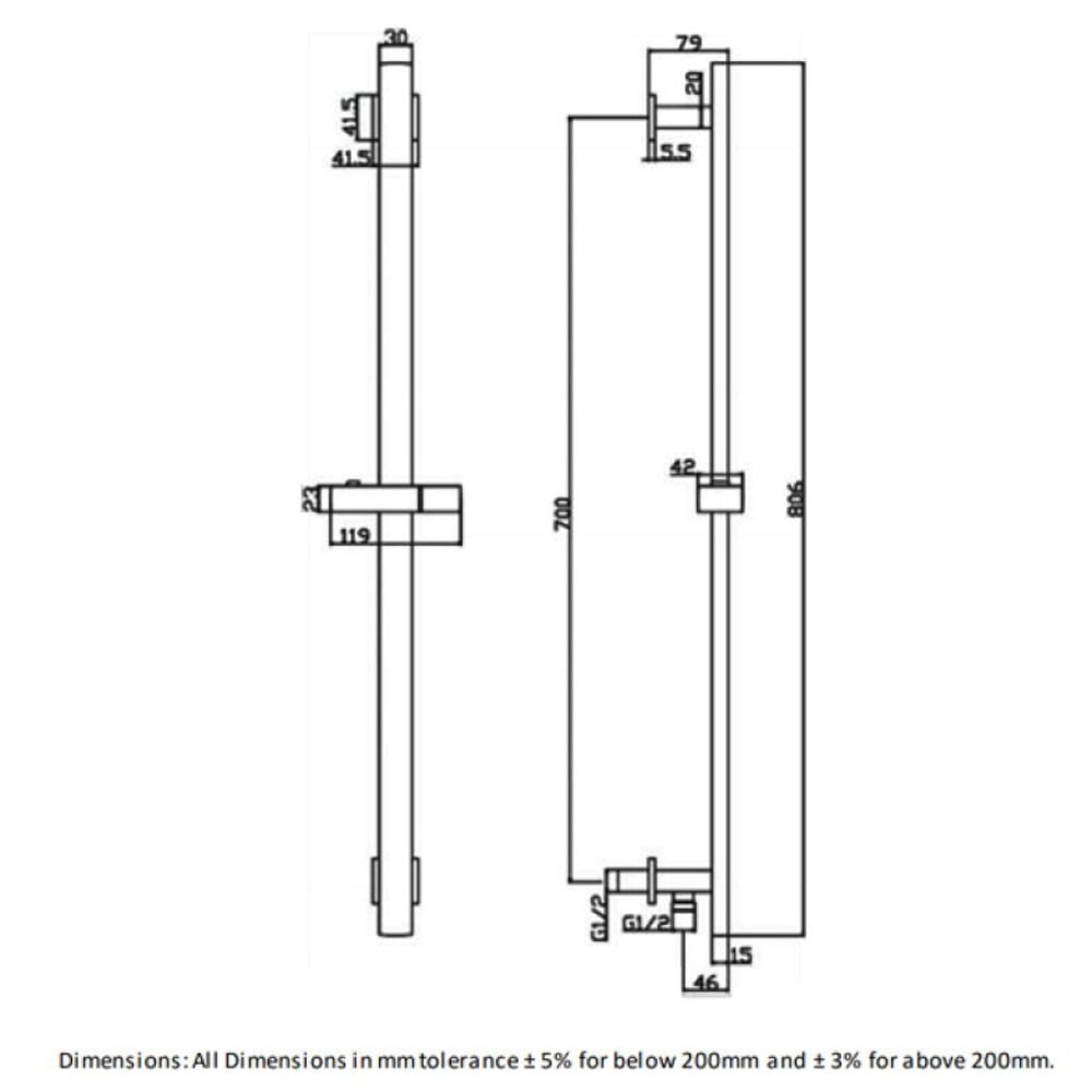 RAK Showering Black Square Slider Rail Shower Kit & Integral Wall Outlet