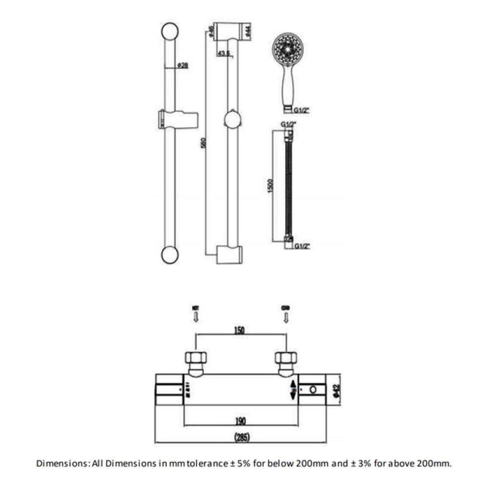 RAK Cool Touch Chrome Thermostatic Bar Shower Valve & Slider Rail Kit RAKSHW6016