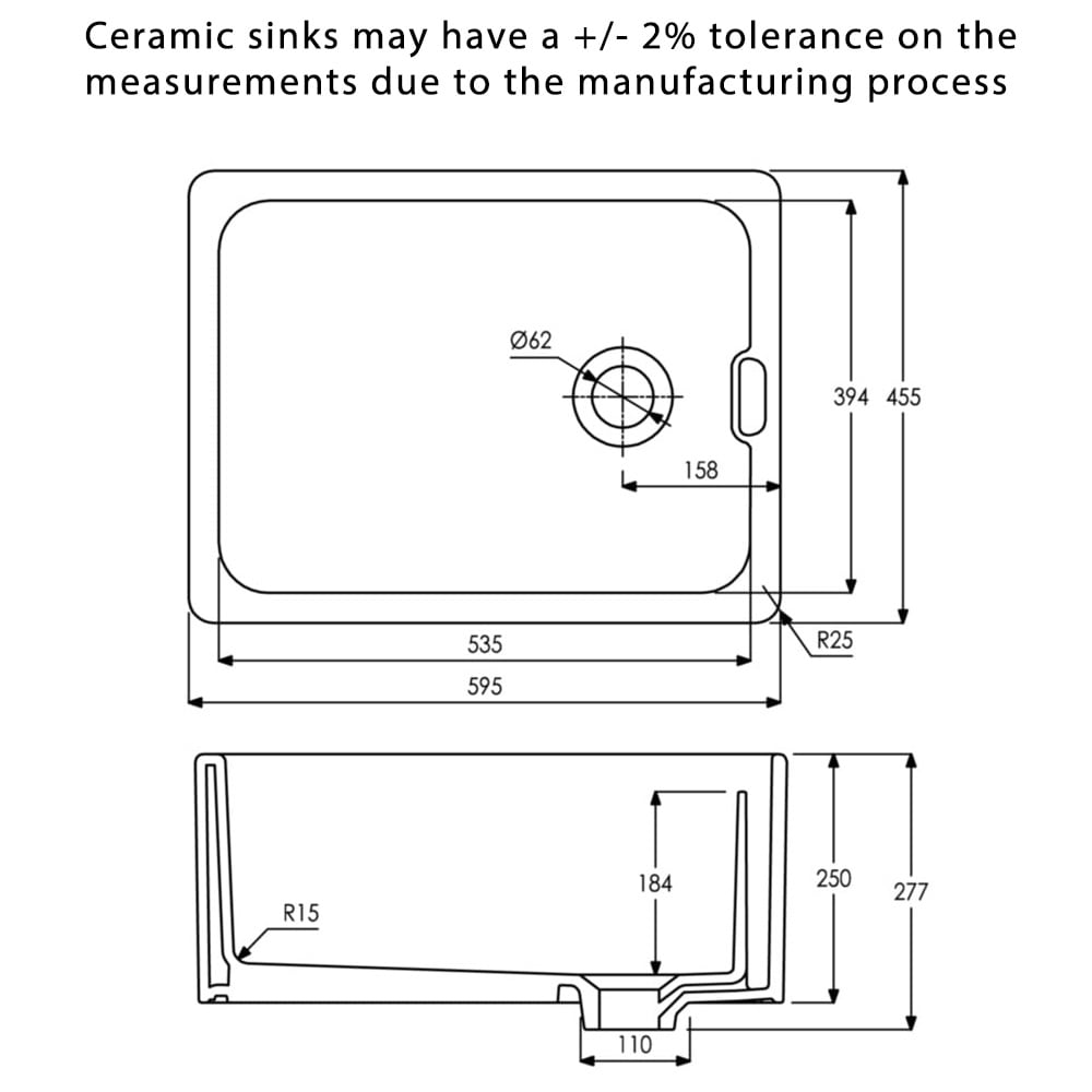 Abode Belfast 1.0 Bowl White Ceramic Undermount Kitchen Sink