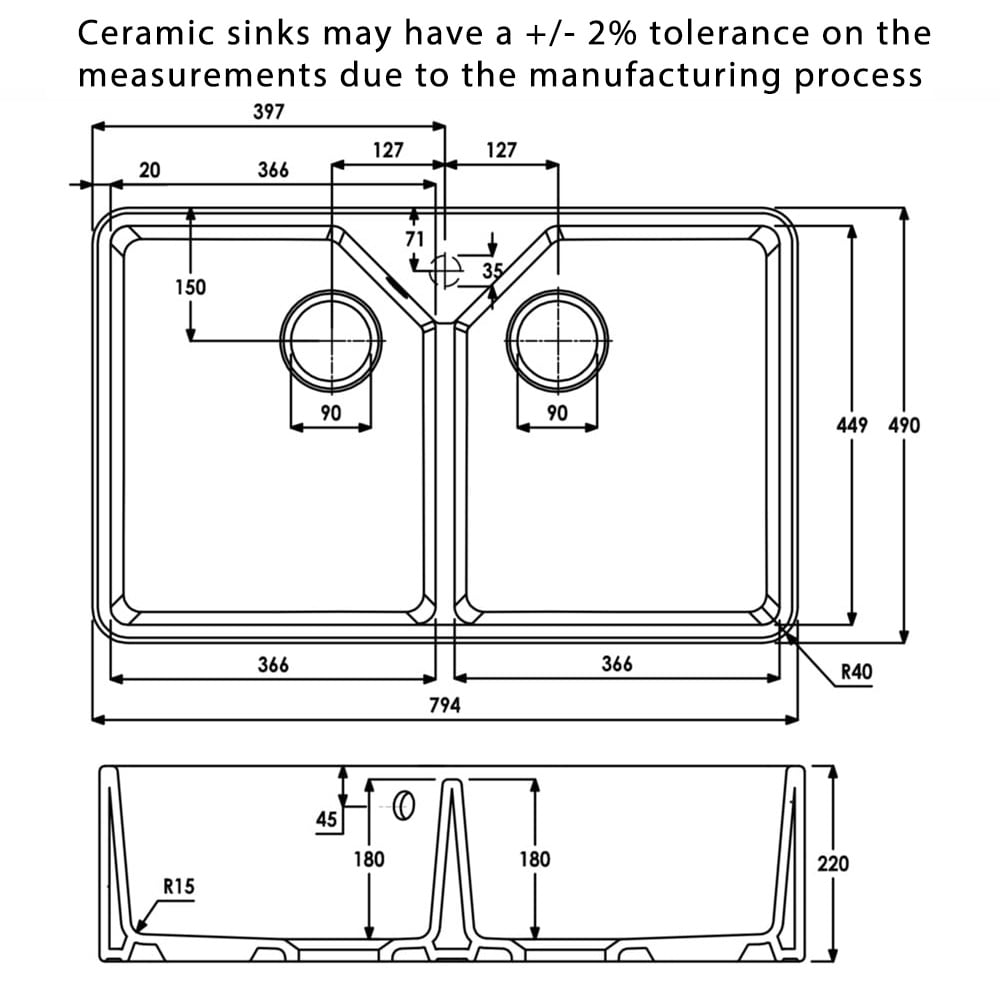 Abode Provincial Large 2.0 Bowl White Ceramic Undermount Kitchen Sink