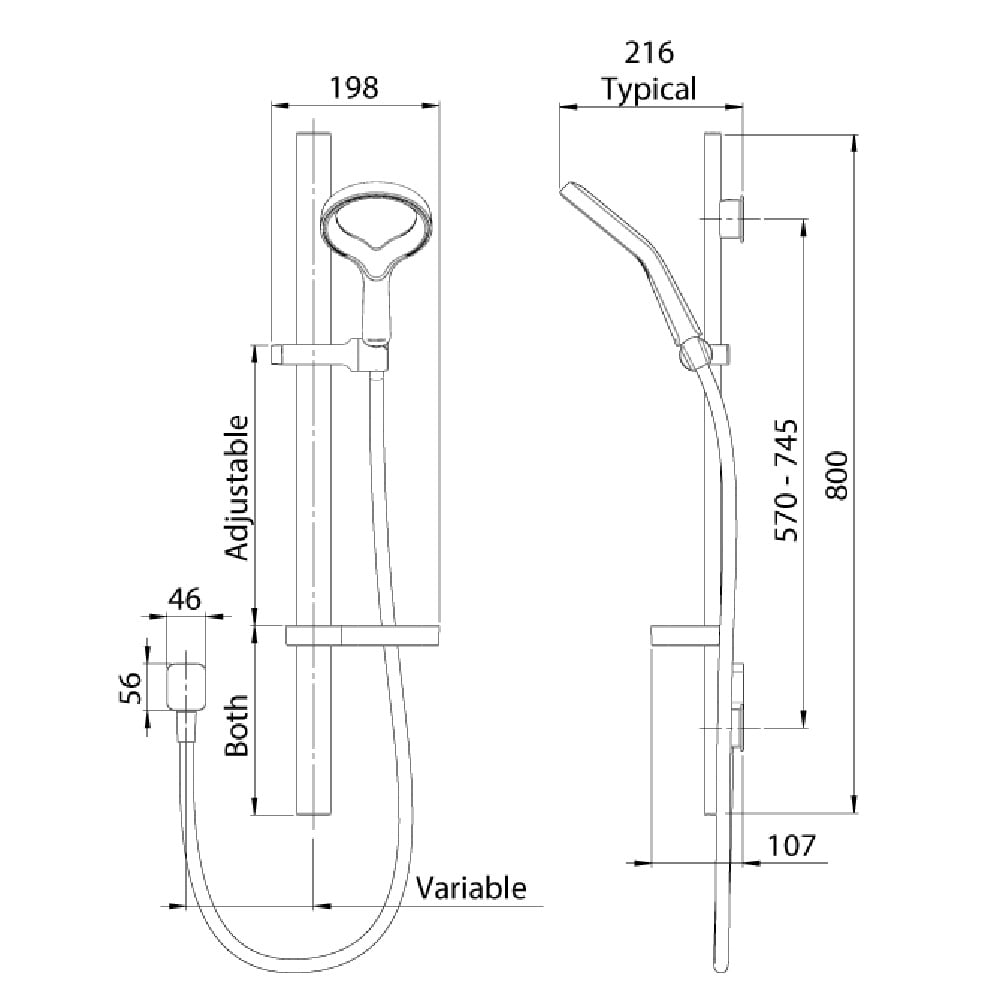 AIO Aurajet Chrome Shower Rail Kit with Shower Handset AOSRCPUK
