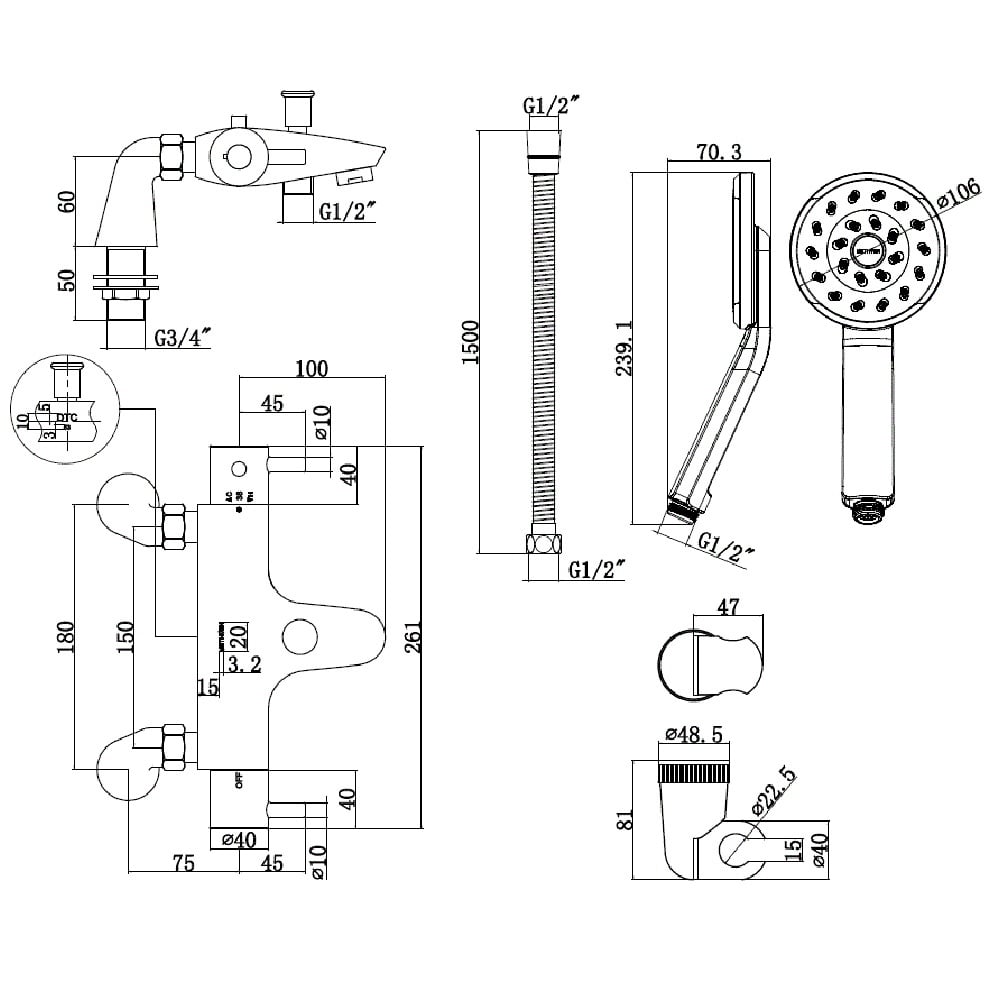 Methven Kiri Chrome Pillar Mounted Thermostatic Bath Shower Mixer Tap TLVBSM