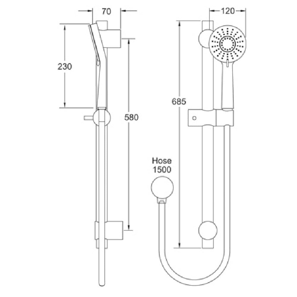 Methven Krome Matte Black Three Function Rail Shower Kit KMKITBK