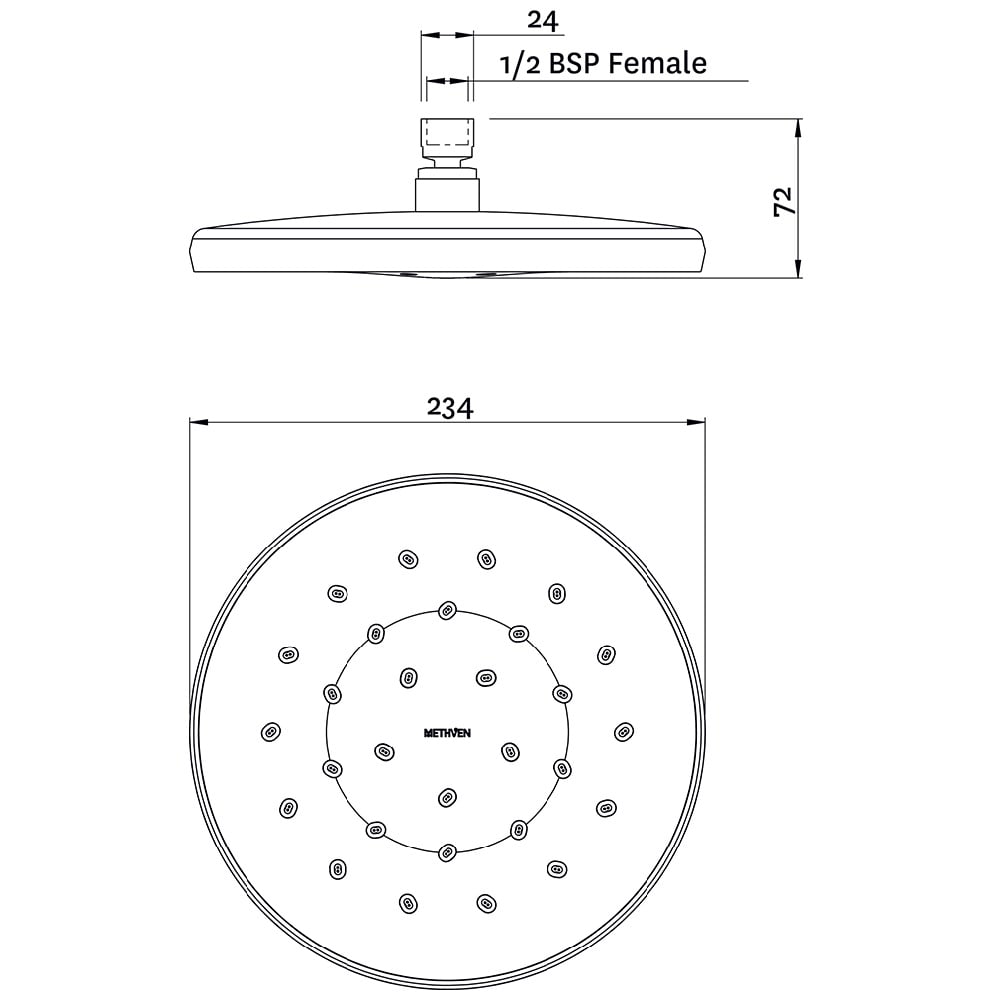 Methven Satinjet Chrome Round Fixed Shower Head OSRO230CPUK