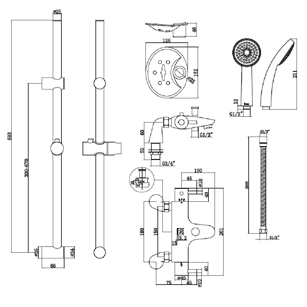 Methven Chrome Thermostatic Bath Shower Mixer With Shower Kit TLVBSM1B