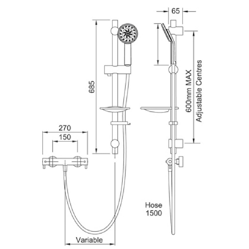 Methven Kiri Satinjet Chrome Thermostatic Bar Shower Valve With Shower Kit KCTS