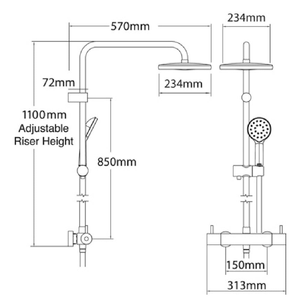 Methven Kiri MK2 Chrome Thermostatic Bar Shower Valve with Shower Kit & Head KRCTADEF