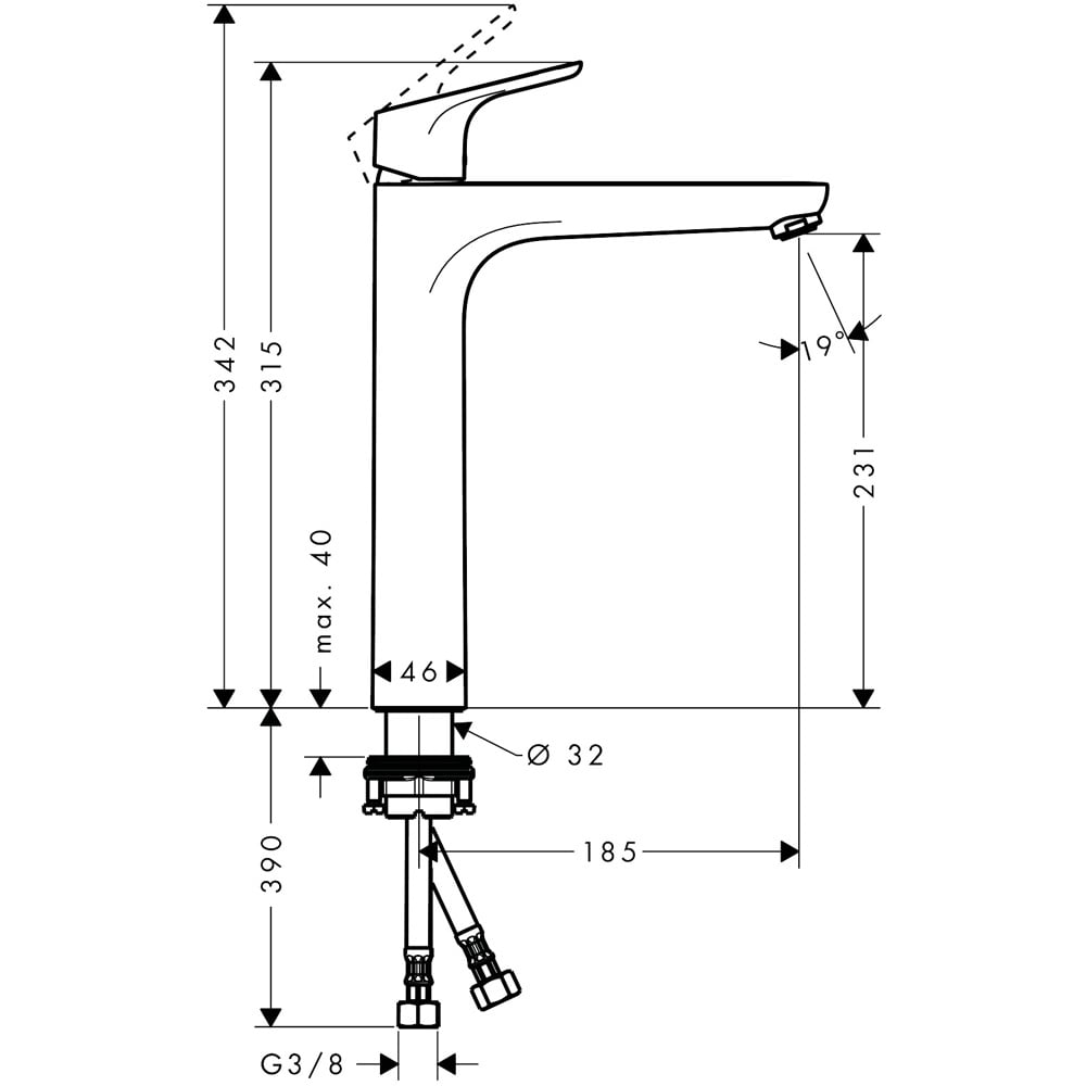 Hansgrohe Focus Chrome Single Lever Basin Mixer Tap 230 Without Waste
